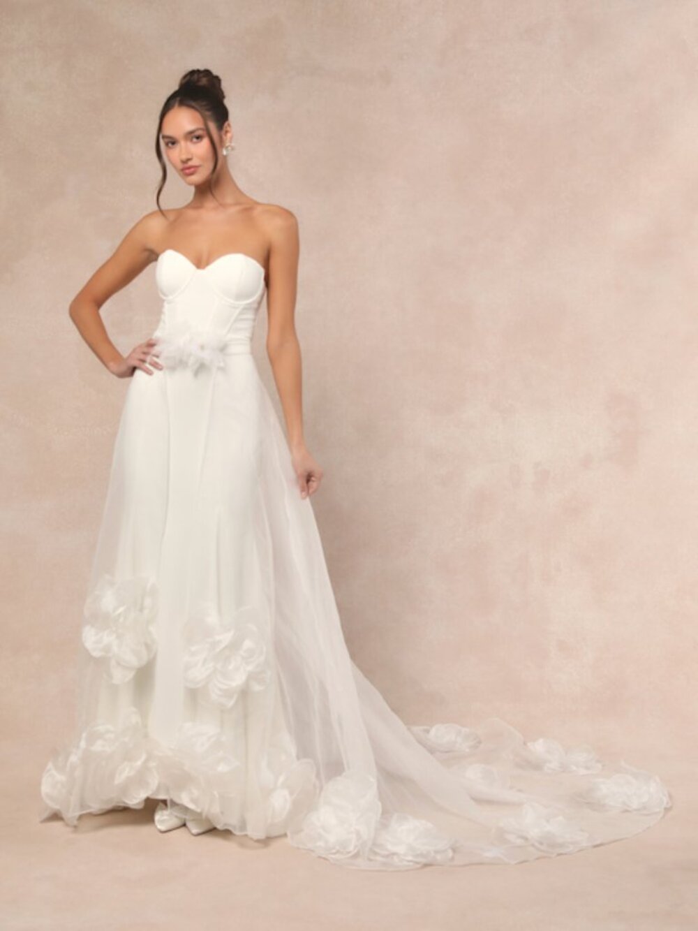 Lulus Somerie Ivory Strapless Organza Overlay Maxi Dress White - Size M, Bridal